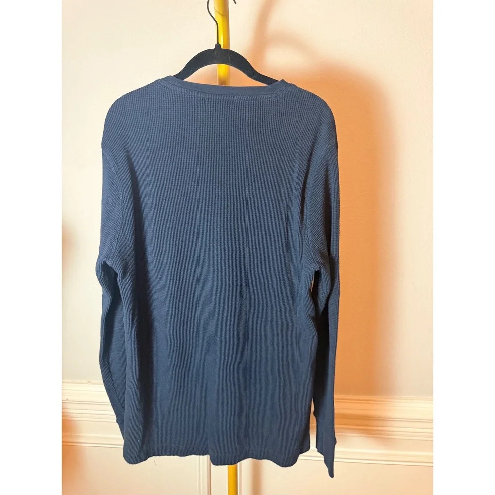 Polo Ralph Lauren Mens‎ XL Navy Blue Waffle Knit Thermal Long Sleeve Crewneck